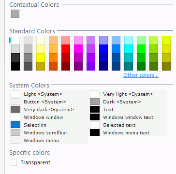 Background colors available in WINDEV Mobile 