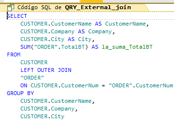 Código SQL de la consulta