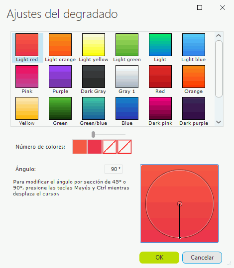 Configuración de los colores de Gradient
