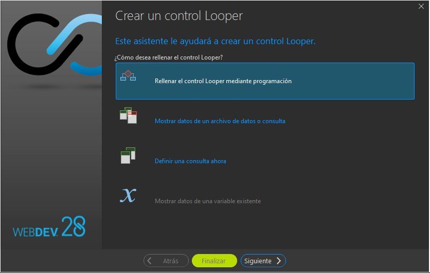 Asistente de creación del control Looper