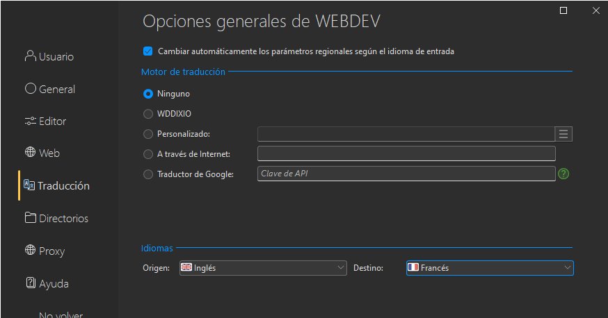 Opciones generales de WEBDEV