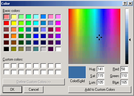 Selector de color estándar de Windows