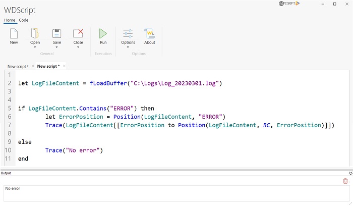 Escriba, ejecute y guarde código WLanguage en WDScript, el nuevo editor de scripts integrado