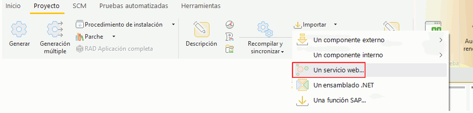 Web service import menu