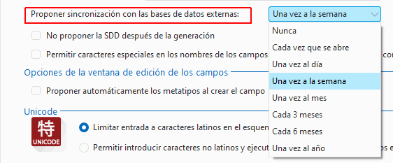 Opciones de sincronización